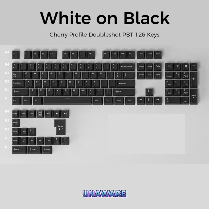Cherry White on Black WOB Keycap Doubleshot PBT Unaware Cherry Profile Double-shot PBT 126 Keys Keycap Set - Image 1