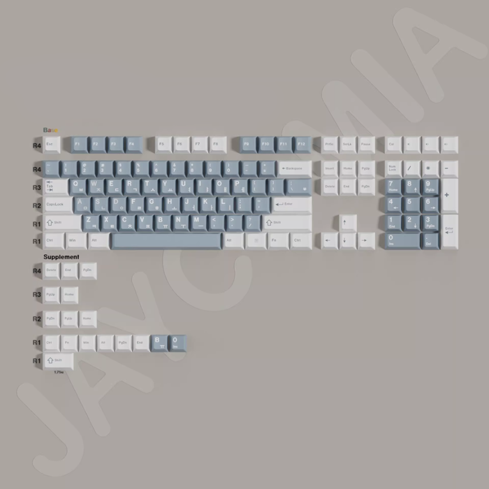 Shoko Minimalist Dusty Blue & White PBT Keycap Set with Korean Hangul Legends - Image 1